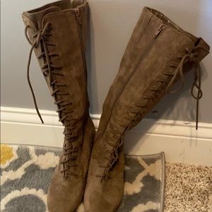 Cato Brown Zip Up Lace Heeled Boots